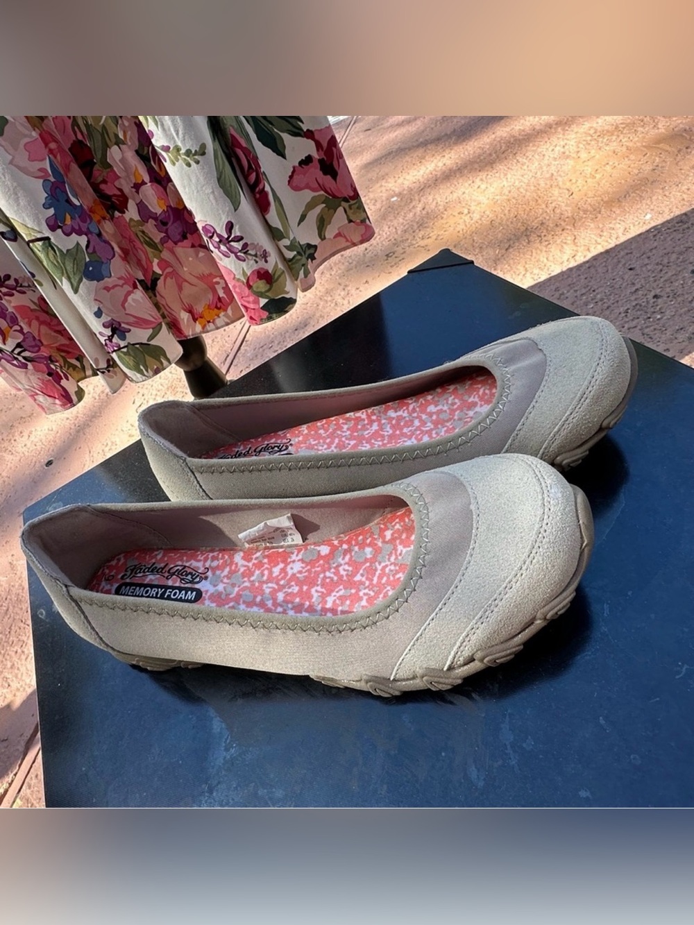 Faded Glory Light Gray Slip-On Memory Foam Flats